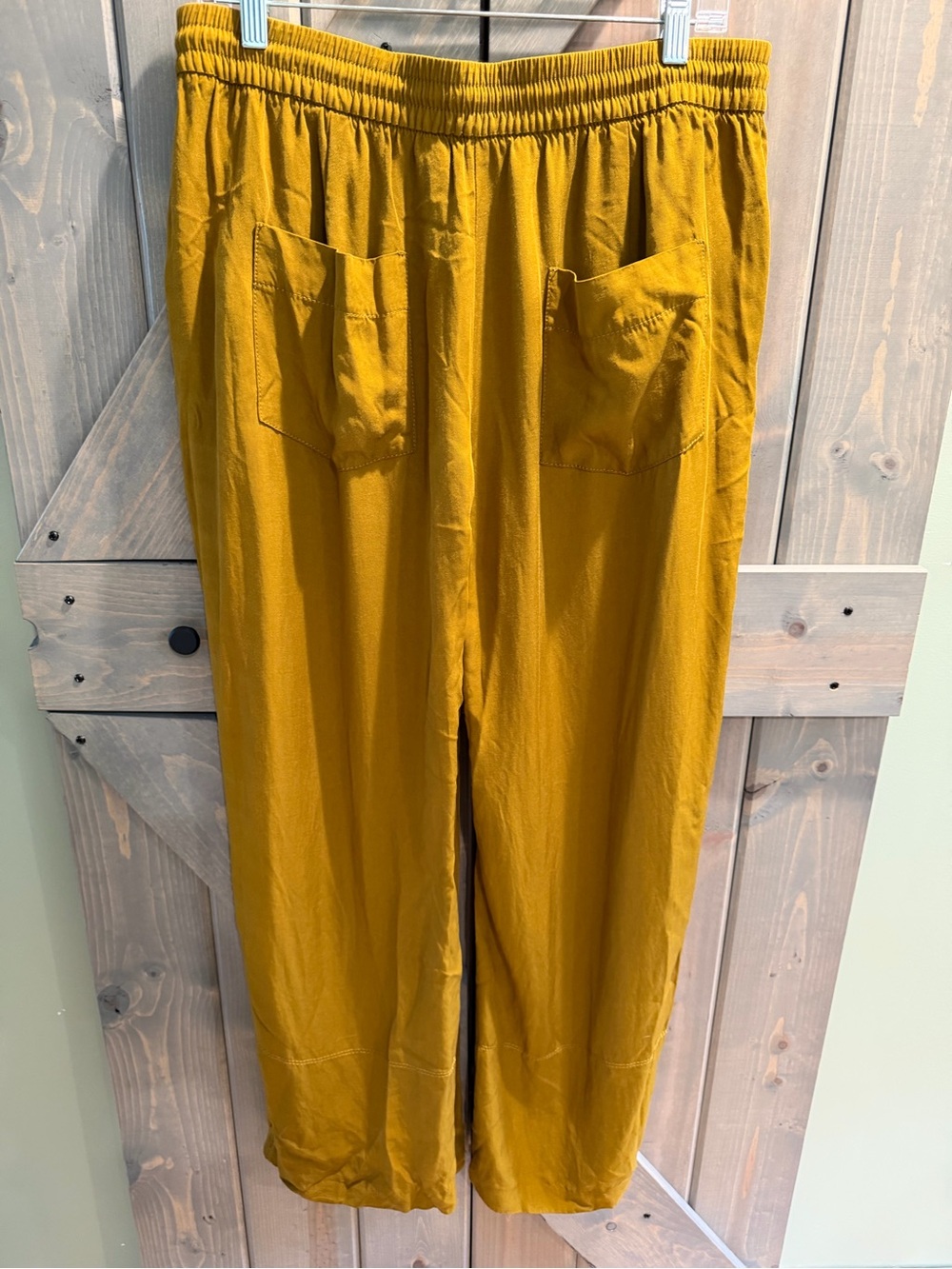 Zara Women’s Large Mustard Satin Wide Leg Pull On Pants Elastic Waist Pockets - Picture 4 of 9